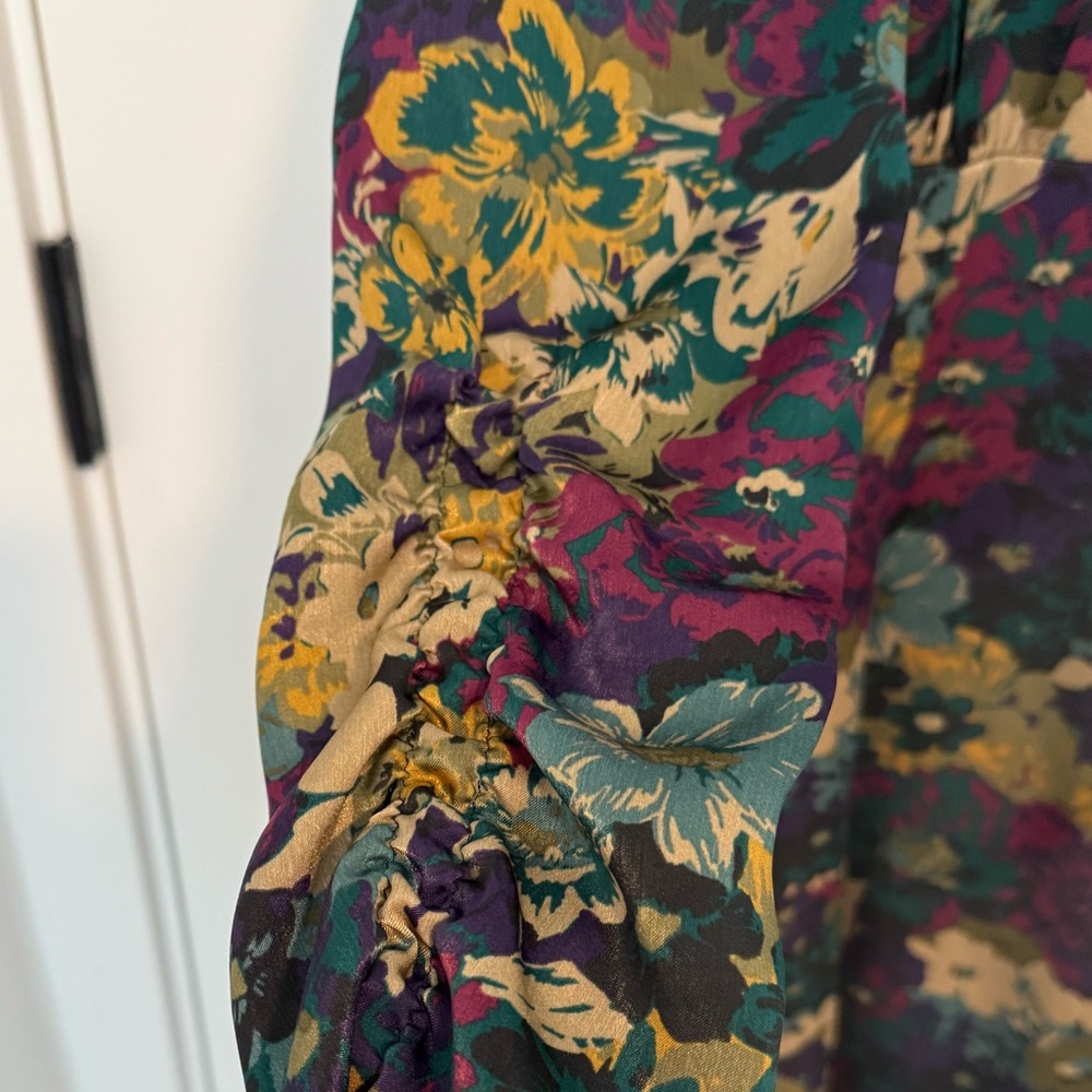 Zara Floral Mini Dress in Purple, Green, Gold - Picture 4 of 6